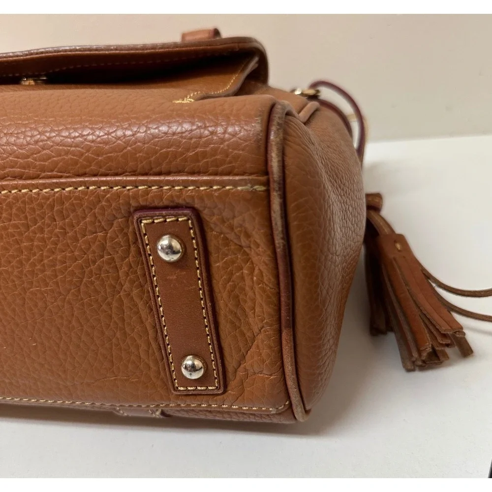 Dooney & Bourke Pebbled Leather Satchel Bag Ginger Tan Tassel Gold Hardware